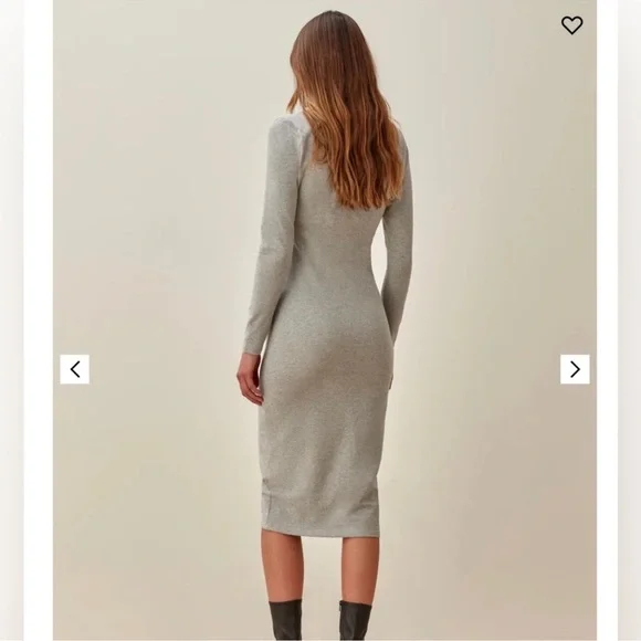 Reformation Jeans Stein Dress Heather Grey Midi Long Sleeve Size Medium - Picture 2 of 6